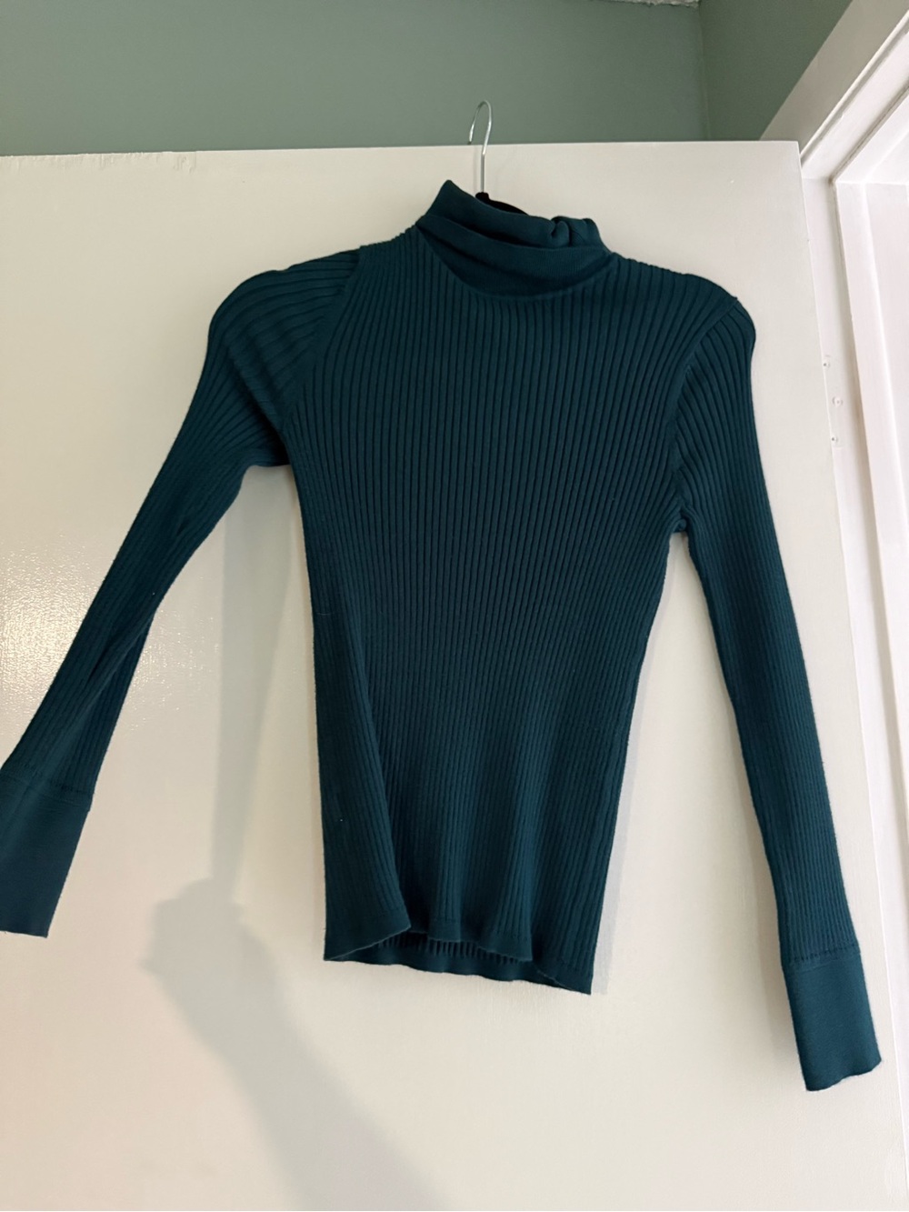 LOFT Ribbed Mock Neck Long Sleeve Top in Teal Green